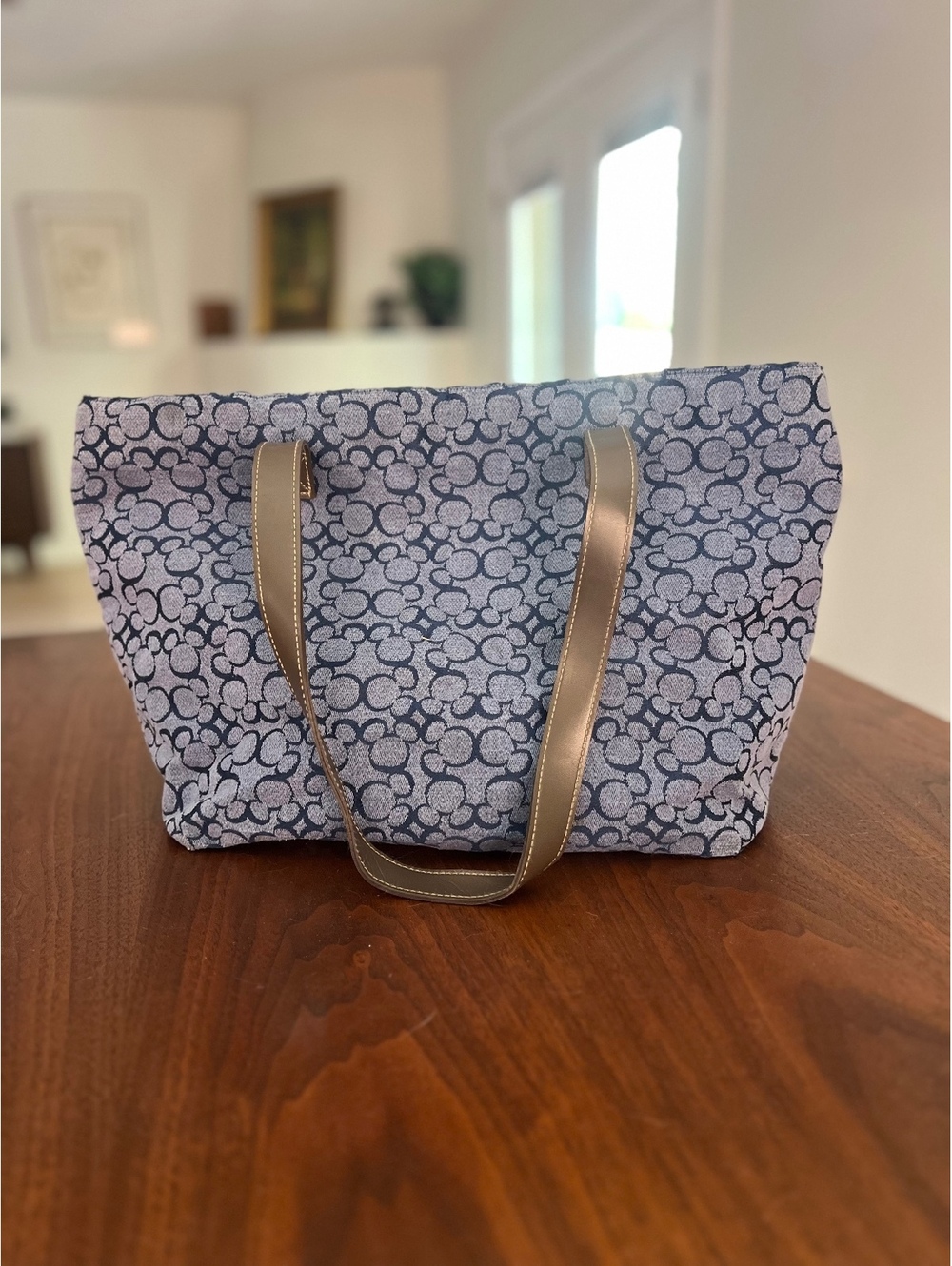 Disney World Mickey Mouse Blue Monogram Canvas Tote Bag Strap